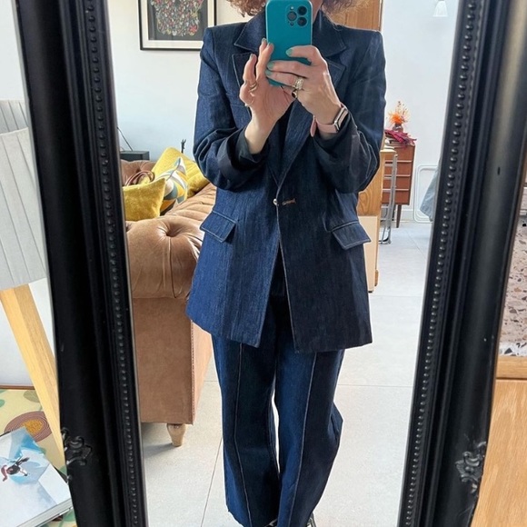 Zara Denim Blazer with gold button xs - Picture 3 of 5